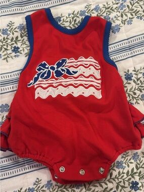 Red Baby One-Piece Bodysuit with Navy Trim